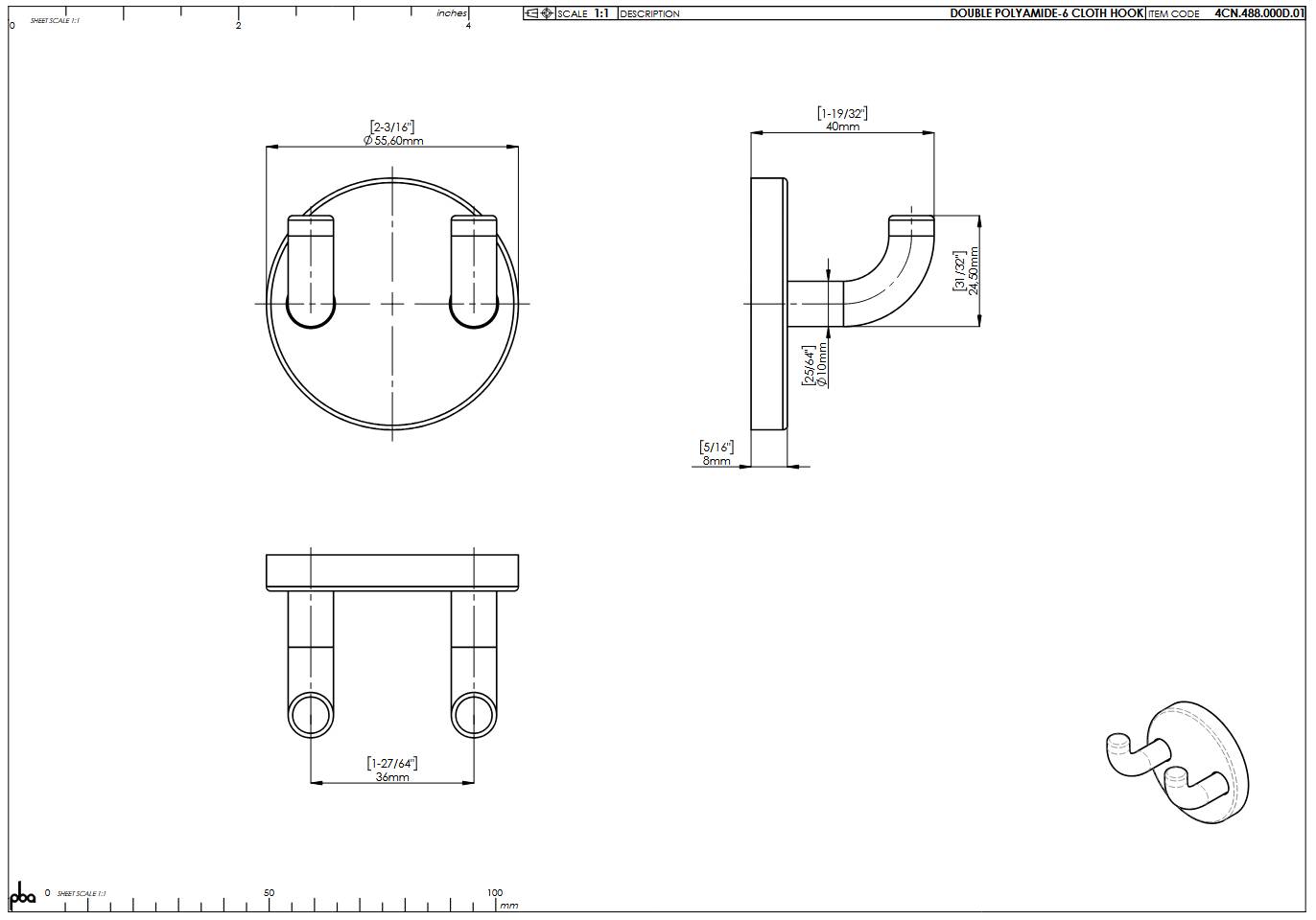 pba 01 Doppelwandhaken aus Nylon, 40mm x Durchm.55mm