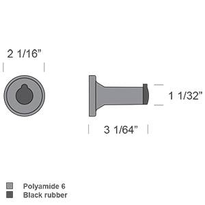 pba 01 Wandhaken mit Türpuffer 75mm x Durchm.53mm, aus Nylon