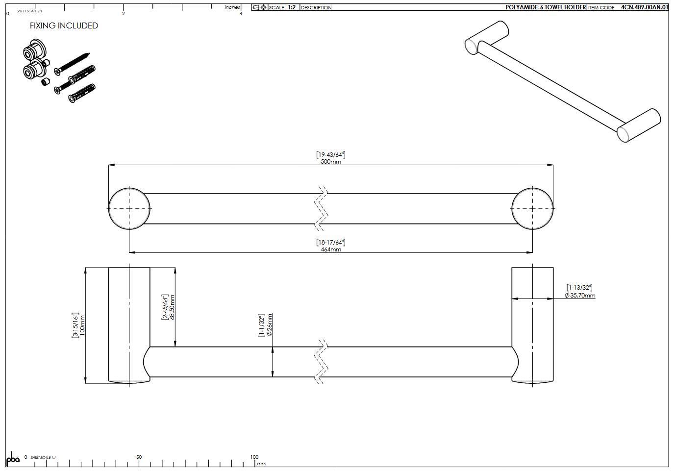 pba 01 Handtuchhalter 464mm aus Nylon