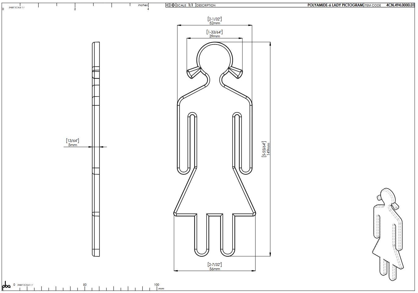 pba 01 Symbol Damen aus Nylon, 150x60mm