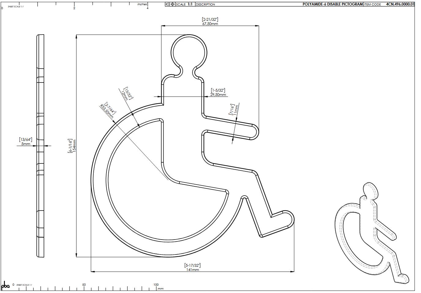 pba 01 Symbol Rollstuhlfahrer aus Nylon 155x145mm