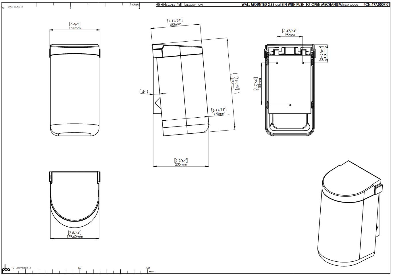 pba Abfallbehälter, Farbe Weiss 340x180x180mm