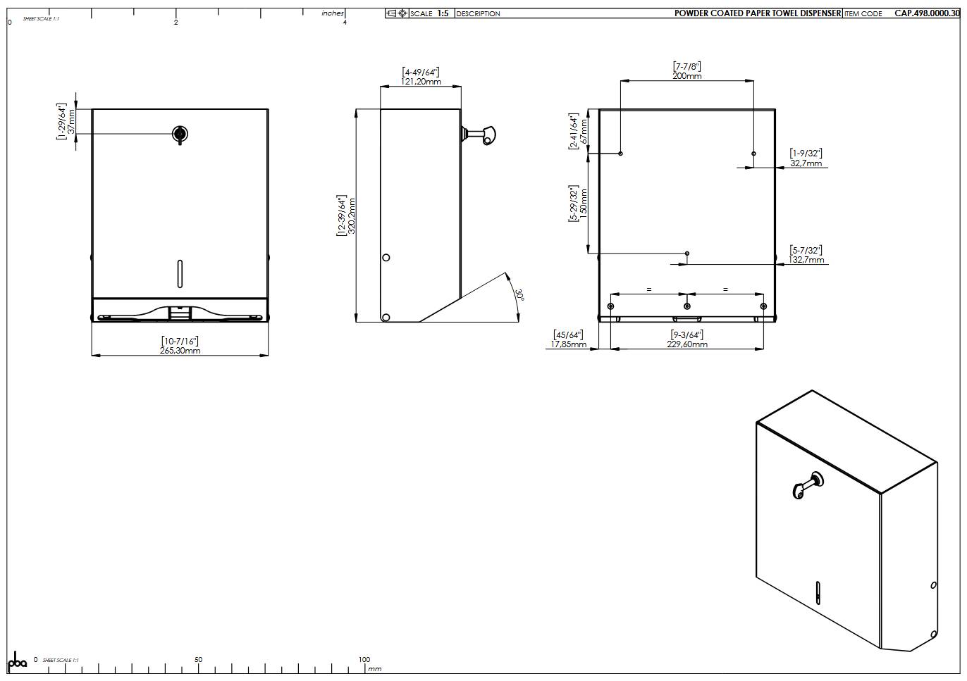 pba Papierhandtuchspender aus E-Stahl lackiert, 265x120x320mm