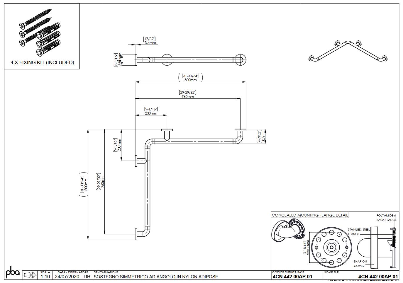 pba 01 Duschhandlauf AP, 760x760mm, aus Nylon