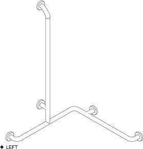 Eckdusch-Haltegriff mit vertikal und horizontal angebrachten Handläufen, die im rechten Winkel montiert sind, um Halt zu bieten.