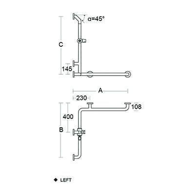 pba 01 Handlauf AS 760x760x1160mm, rechts, aus Nylon, mit Brausehalter