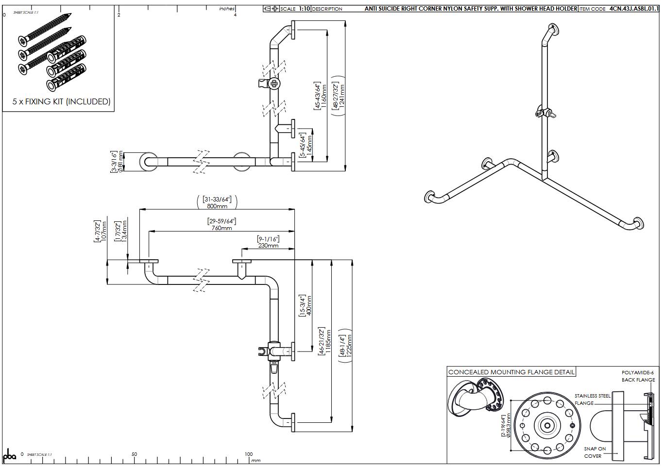 pba 01 Handlauf AS 760x1185x1160mm, rechts, aus Nylon, 760x1185x1160mm