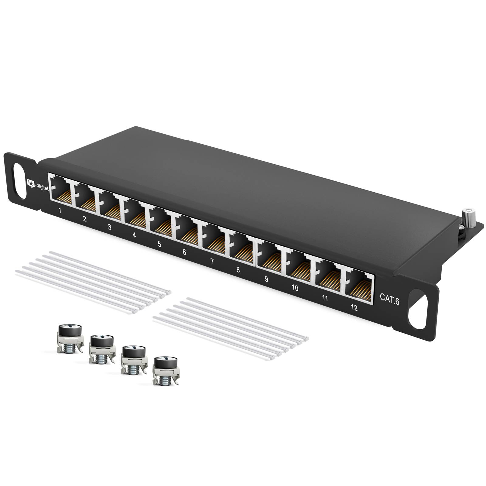 hb-digital Patchpanel 12 Port Patchfeld CAT 6 10 Zoll 0,5HE schwarz