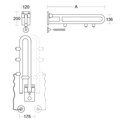 pba 01 Klappgriff drehbar,E-Taster 600mm aus Nylon