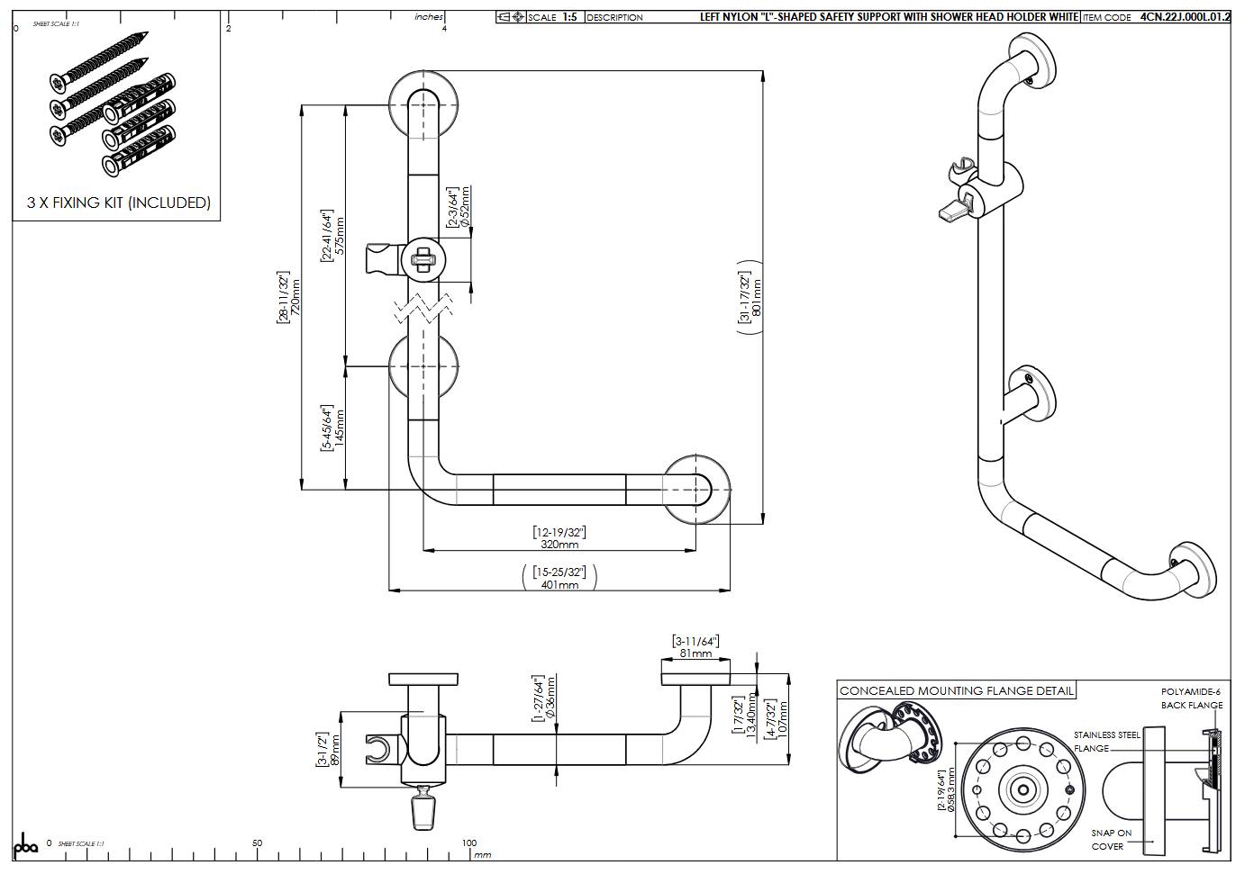 pba A1 Haltegriff mit BH L 320x720mm, L-Form, aus Nylon
