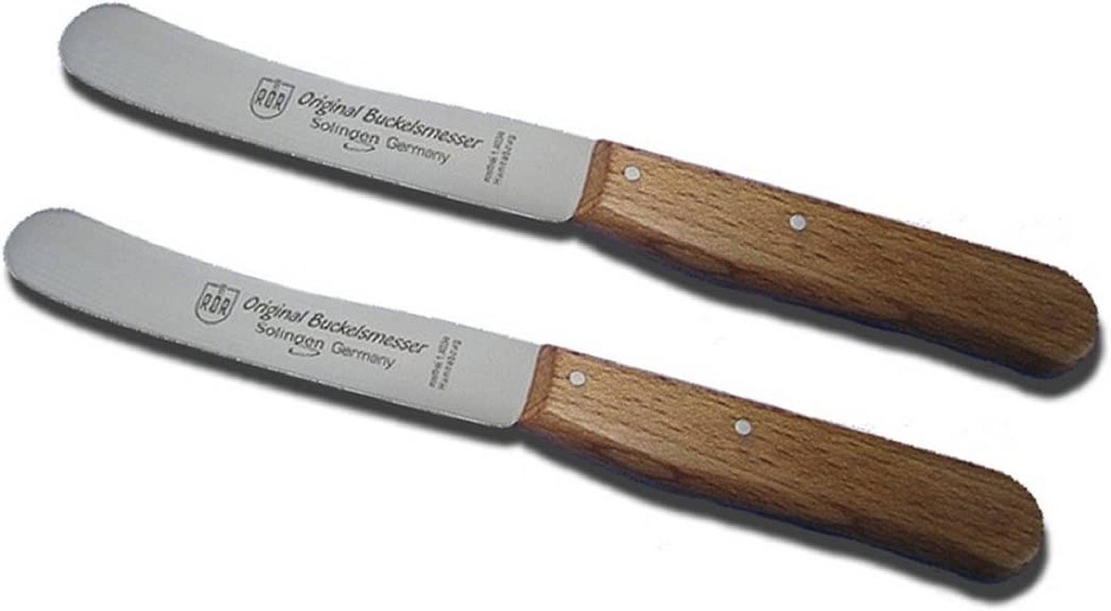 Neustanlo | Buckels Messer Buche 2 x Frühstücksmesser / Griffe Buchenholz / Brotzeitmesser Menümesser Vespermesser Buttermesser Brötchenmesser