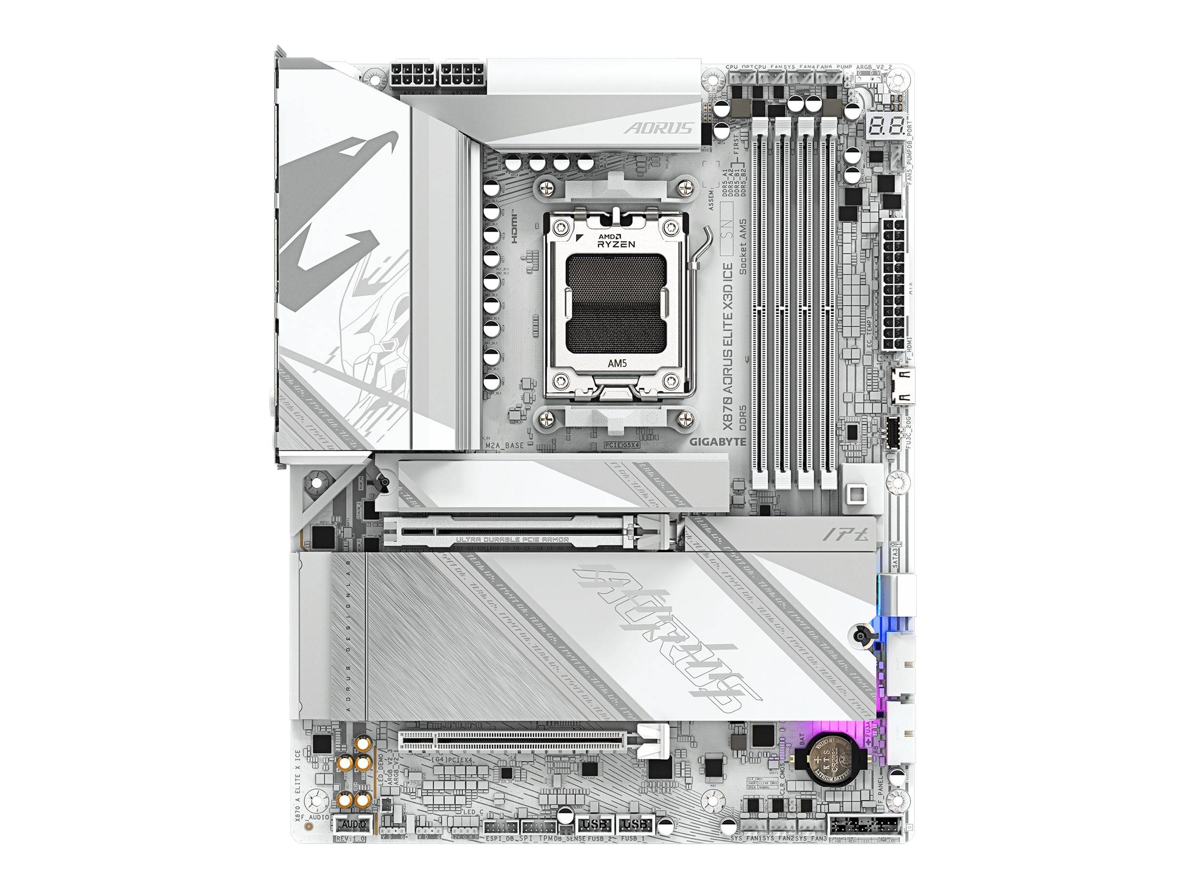 Gigabyte AORUS X870 ELITE X3D ICE - Motherboard - ATX - Socket AM5 - AMD X870 Chipsatz - USB-C 3.2 Gen 2x2, USB4, USB 3.2 Gen 1, USB 3.2 Gen 2 -