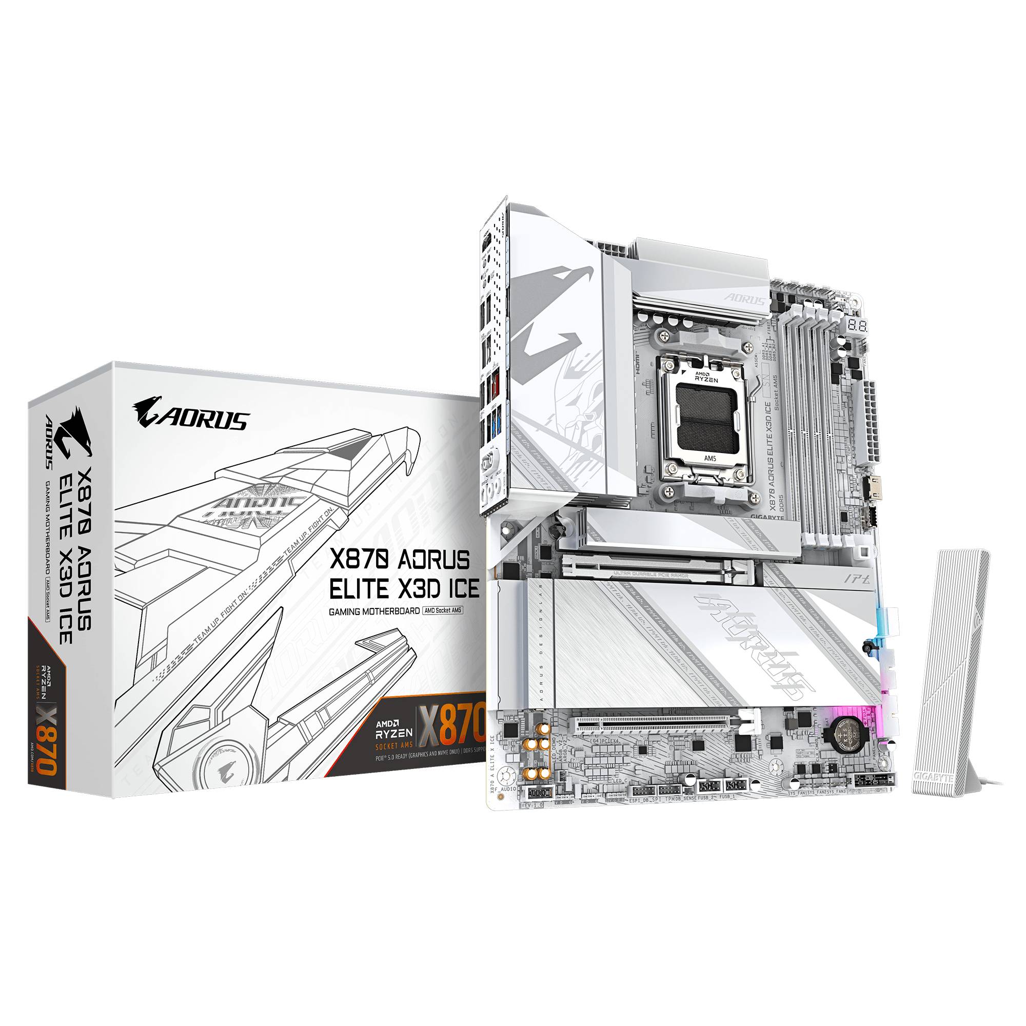 Gigabyte AORUS X870 ELITE X3D ICE - Motherboard - ATX - Socket AM5 - AMD X870 Chipsatz - USB-C 3.2 Gen 2x2, USB4, USB 3.2 Gen 1, USB 3.2 Gen 2 -