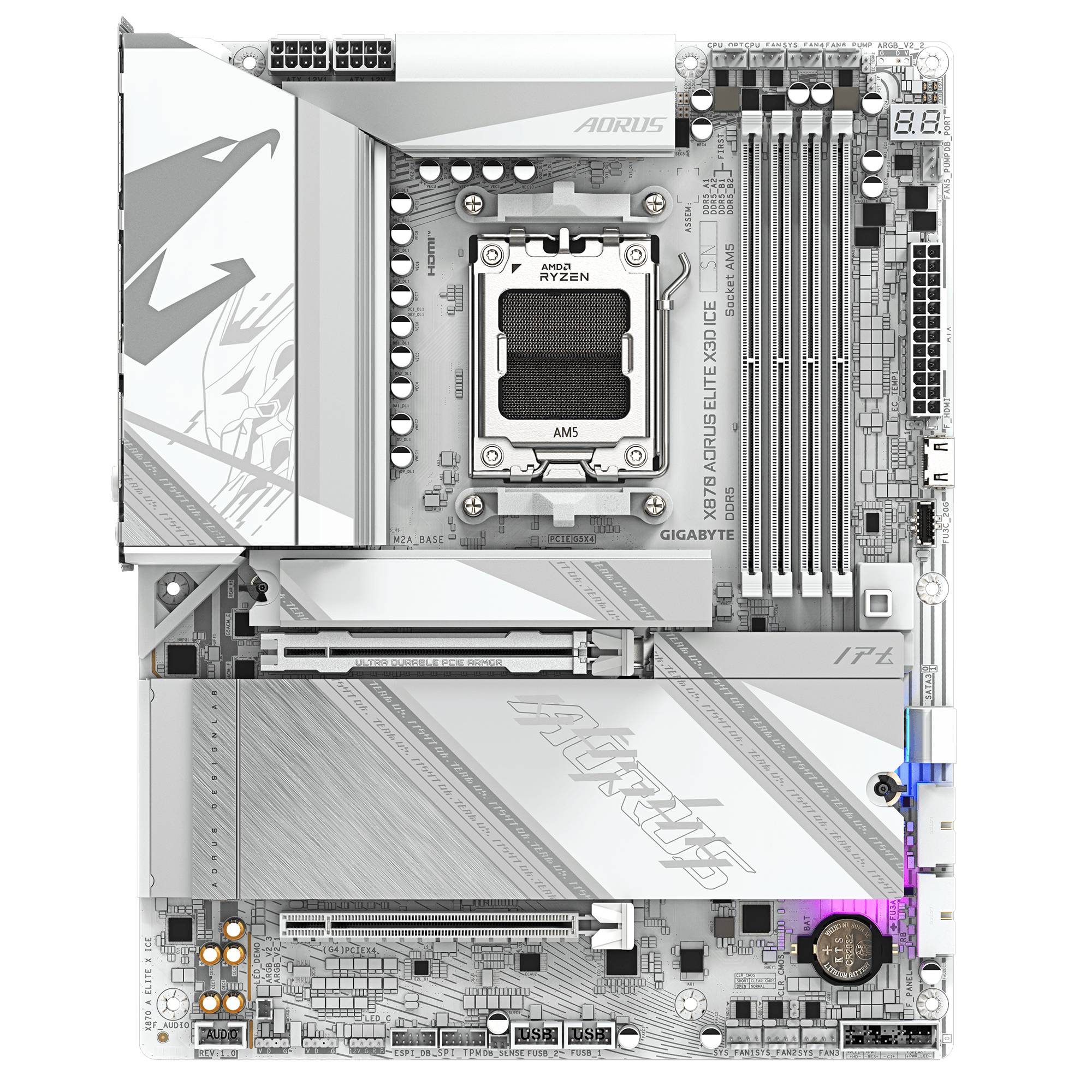 Gigabyte AORUS X870 ELITE X3D ICE - Motherboard - ATX - Socket AM5 - AMD X870 Chipsatz - USB-C 3.2 Gen 2x2, USB4, USB 3.2 Gen 1, USB 3.2 Gen 2 -