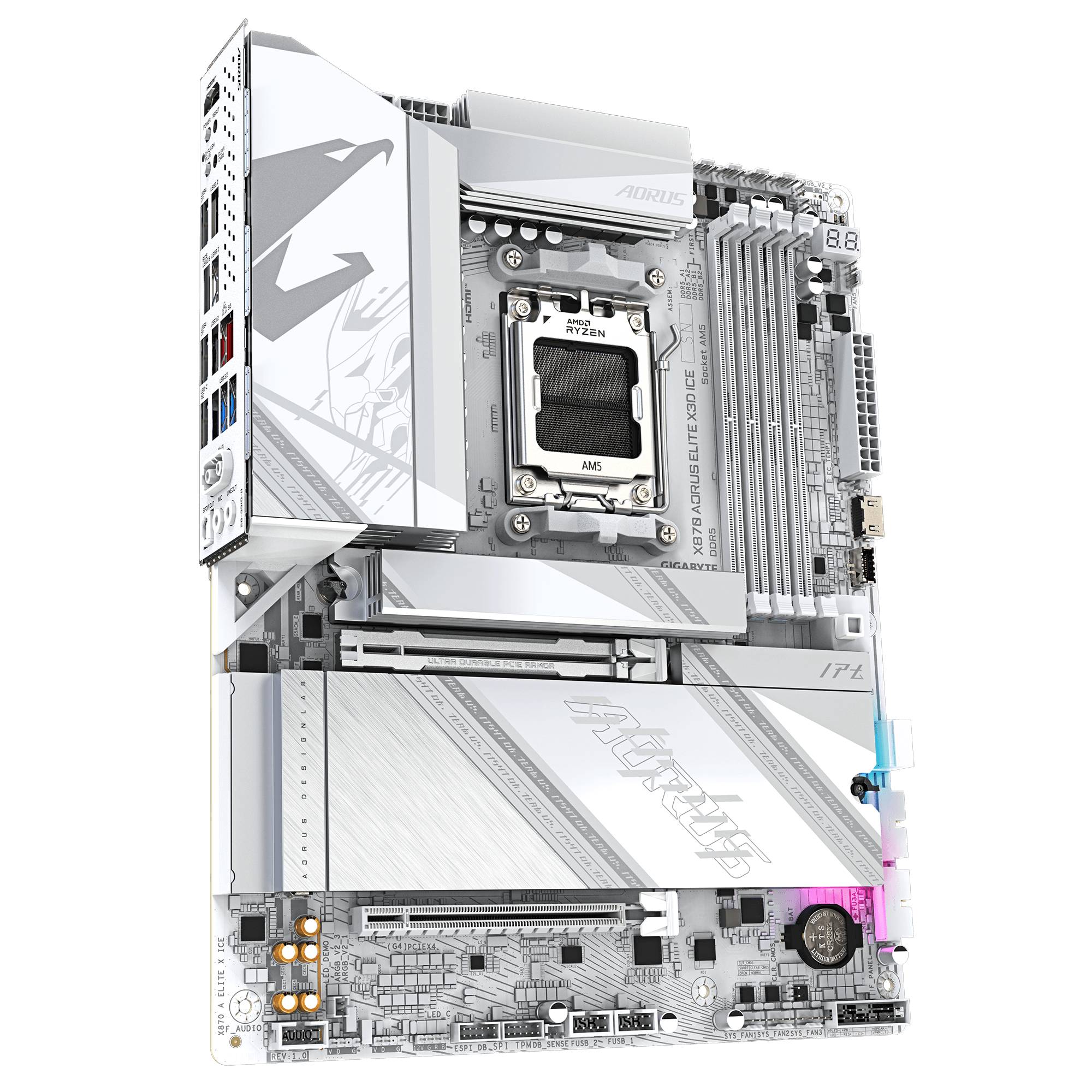 Gigabyte AORUS X870 ELITE X3D ICE - Motherboard - ATX - Socket AM5 - AMD X870 Chipsatz - USB-C 3.2 Gen 2x2, USB4, USB 3.2 Gen 1, USB 3.2 Gen 2 -