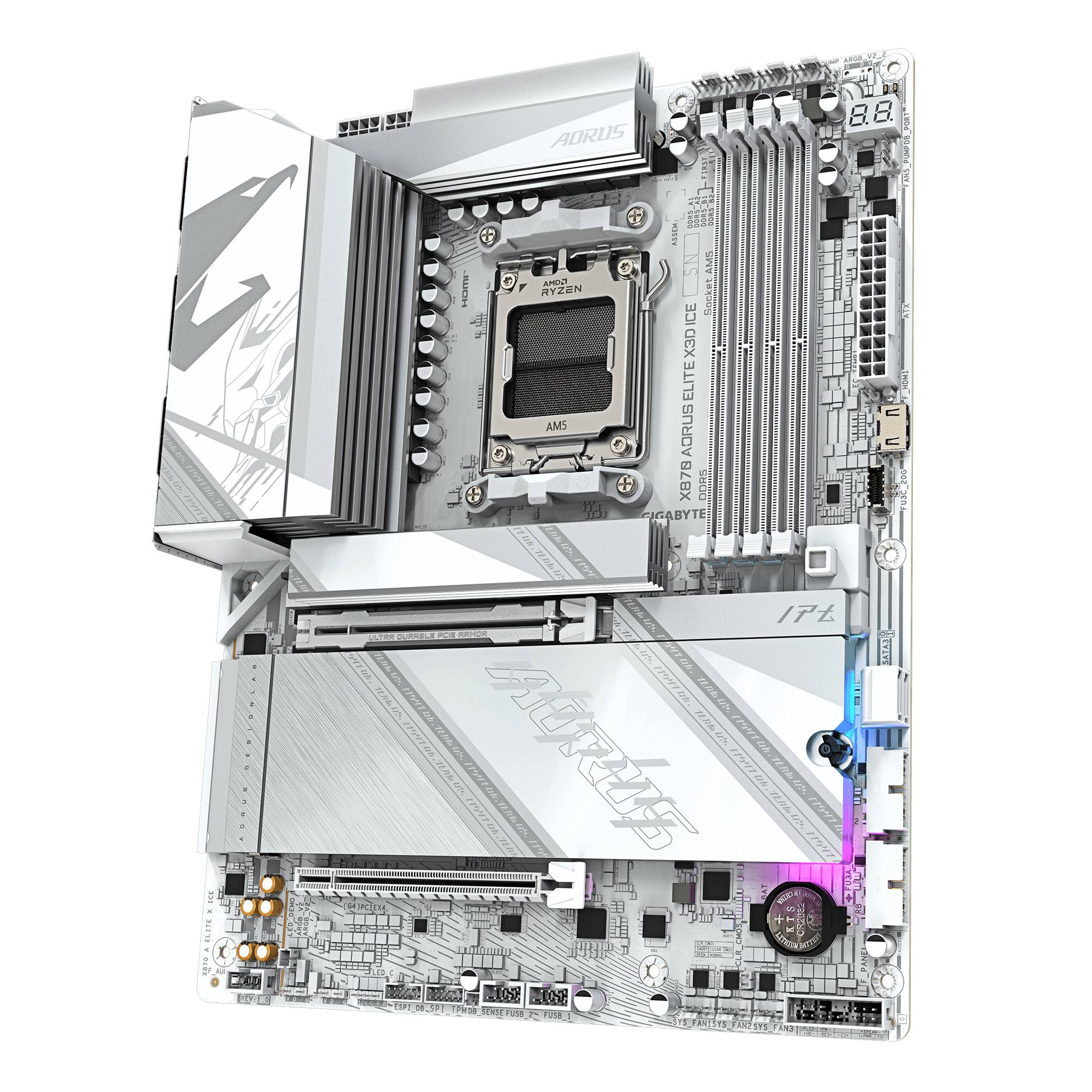 Gigabyte AORUS X870 ELITE X3D ICE - Motherboard - ATX - Socket AM5 - AMD X870 Chipsatz - USB-C 3.2 Gen 2x2, USB4, USB 3.2 Gen 1, USB 3.2 Gen 2 -