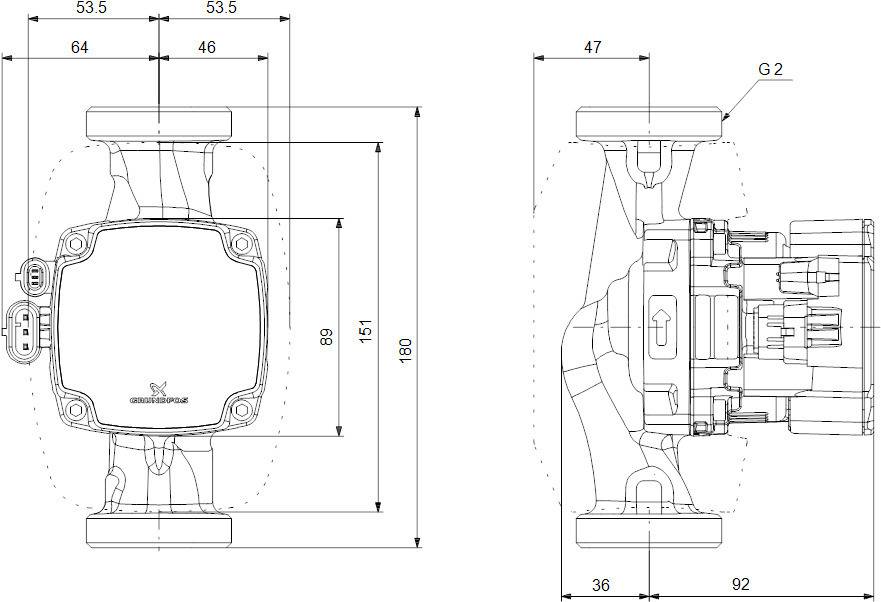 Grundfos ALPHA2 GO 32-90 180 Umwälzpumpe 220-240V, hocheffizient, elektronisch kommutierter Motor.
