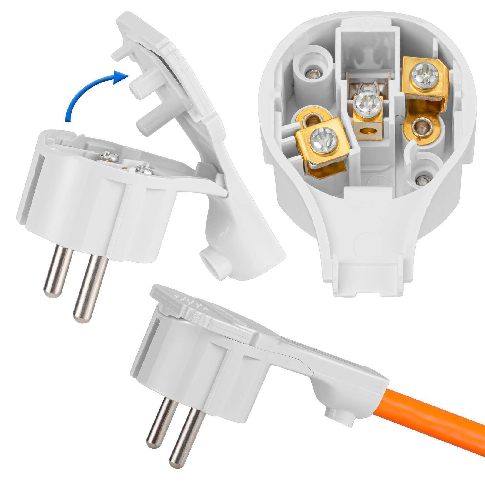hb-digital Schutzkontaktstecker für NYM Kabel flaches Winkelstecker weiß