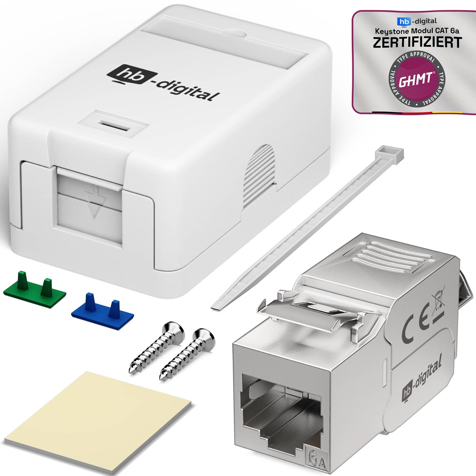 hb-digital Set Anschlussbox 1-Port Keystone Module CAT 6a