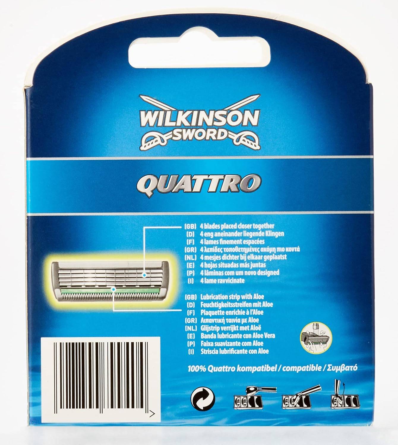 Wilkinson Sword Quattro Rasierklingen für Herren Rasierer Pg.= 3x6 Stück