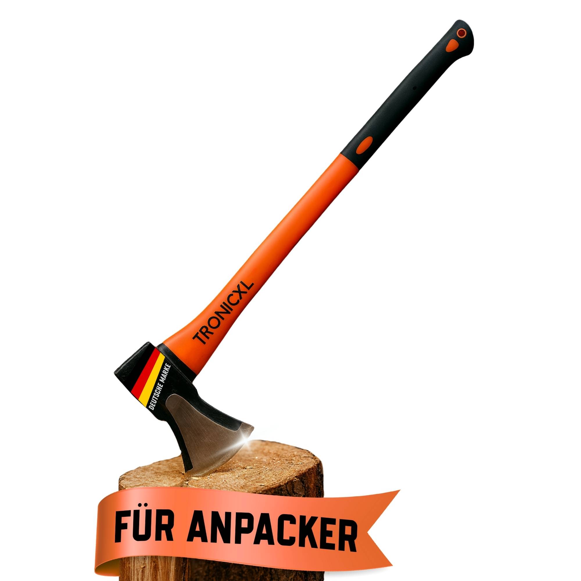 Große Axt Spaltaxt groß Beil Karbon Stahl 2000g Fiberglas Stiel Holz Brennholz