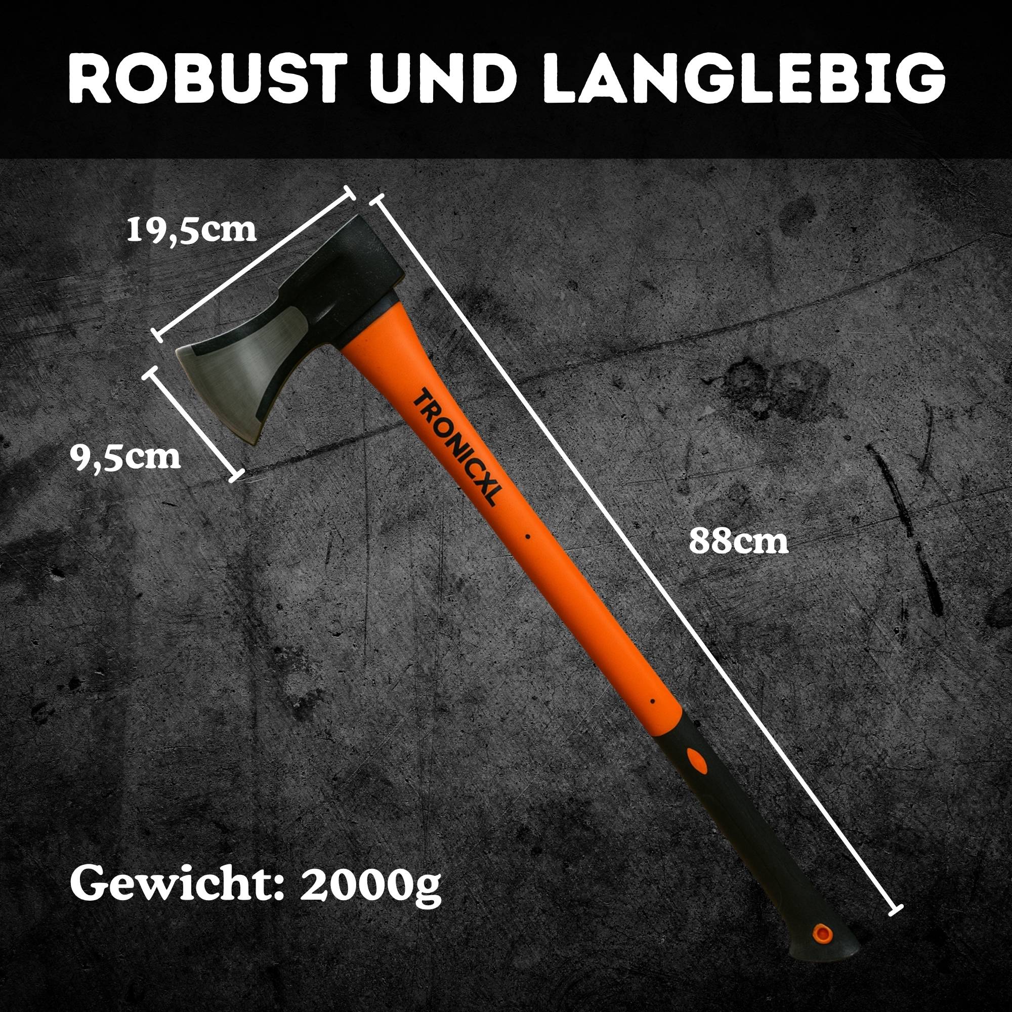 Große Axt Spaltaxt groß Beil Karbon Stahl 2000g Fiberglas Stiel Holz Brennholz