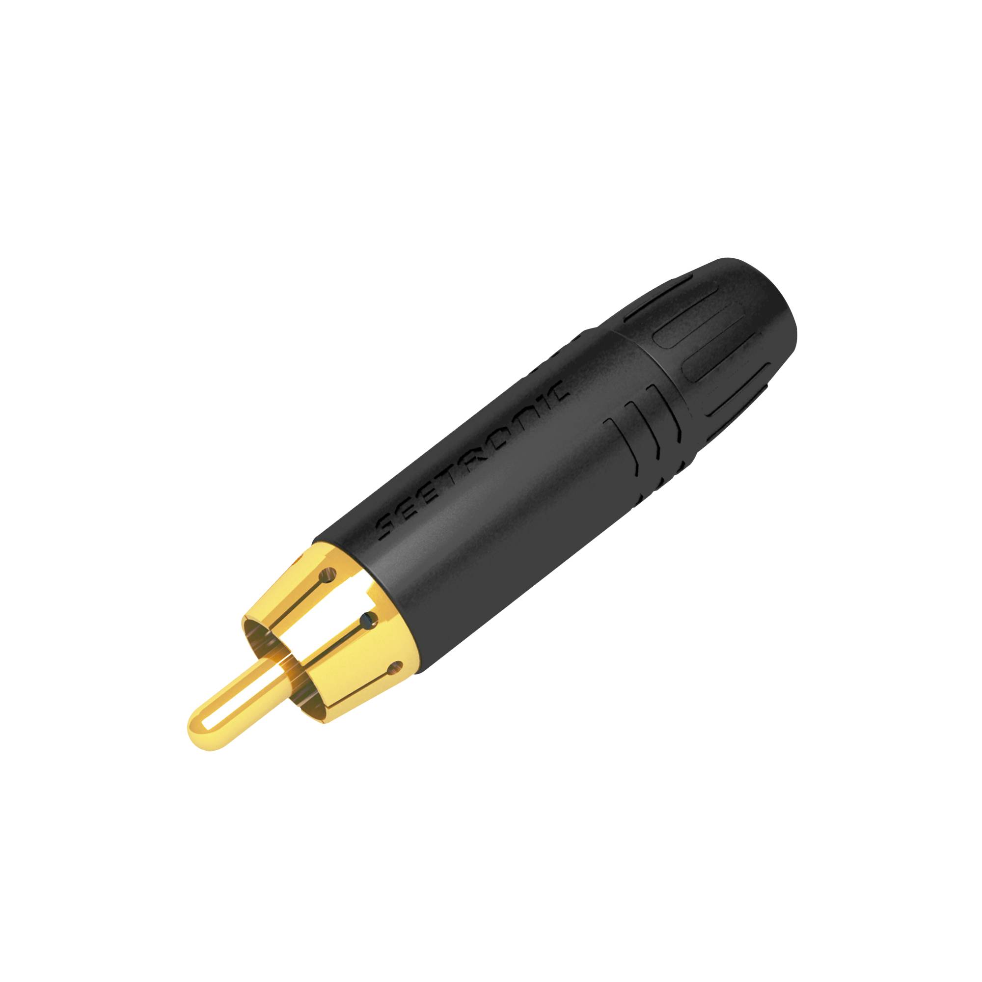 Seetronic RCA Connector - Male - Black Housing Vergoldete Kontakte – schwarze Endkappe