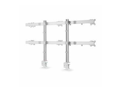 Dualer Monitorarm mit vertikaler und horizontaler Verstellbarkeit, geeignet für ergonomische Arbeitsplatzeinrichtungen.