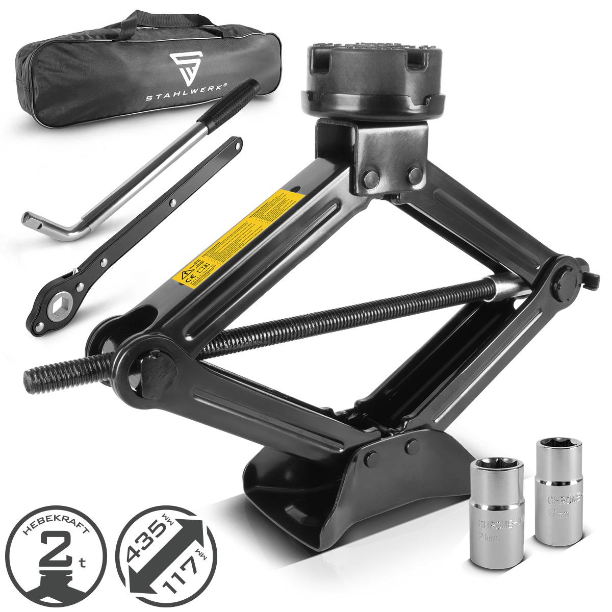 STAHLWERK Scherenwagenheber 2.000 kg Hubkraft Kfz-Set mit Ratsche