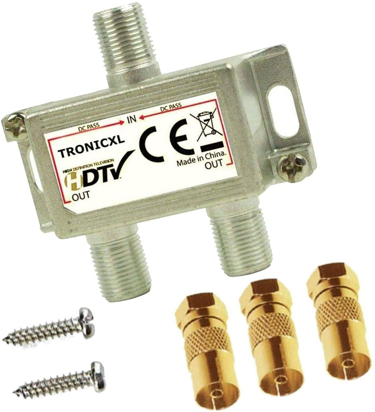 2-Fach F-Stecker Koax Antennenverteiler HD 4K Verteiler Sat Splitter Weiche