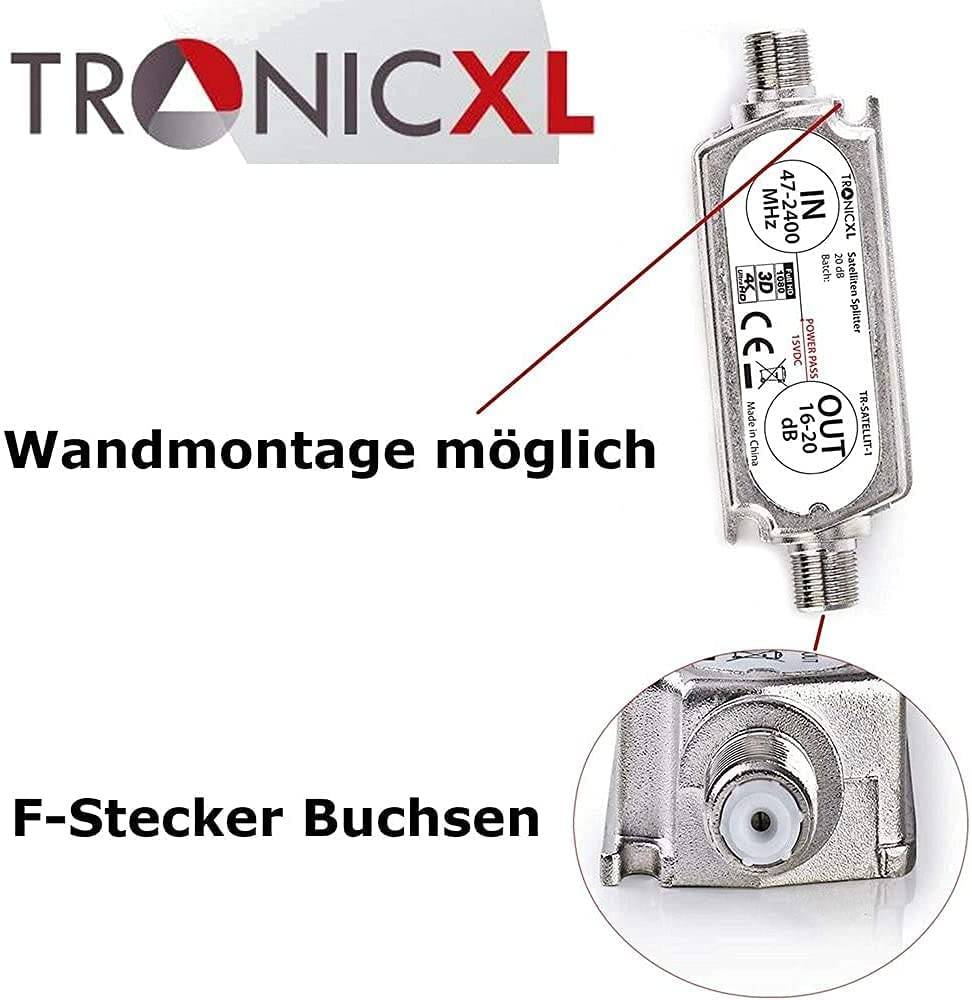 2-Fach Antennenverteiler Splitter mit 40dB (2 x 20dB) Sat Verstärker digital HD Satellit TV