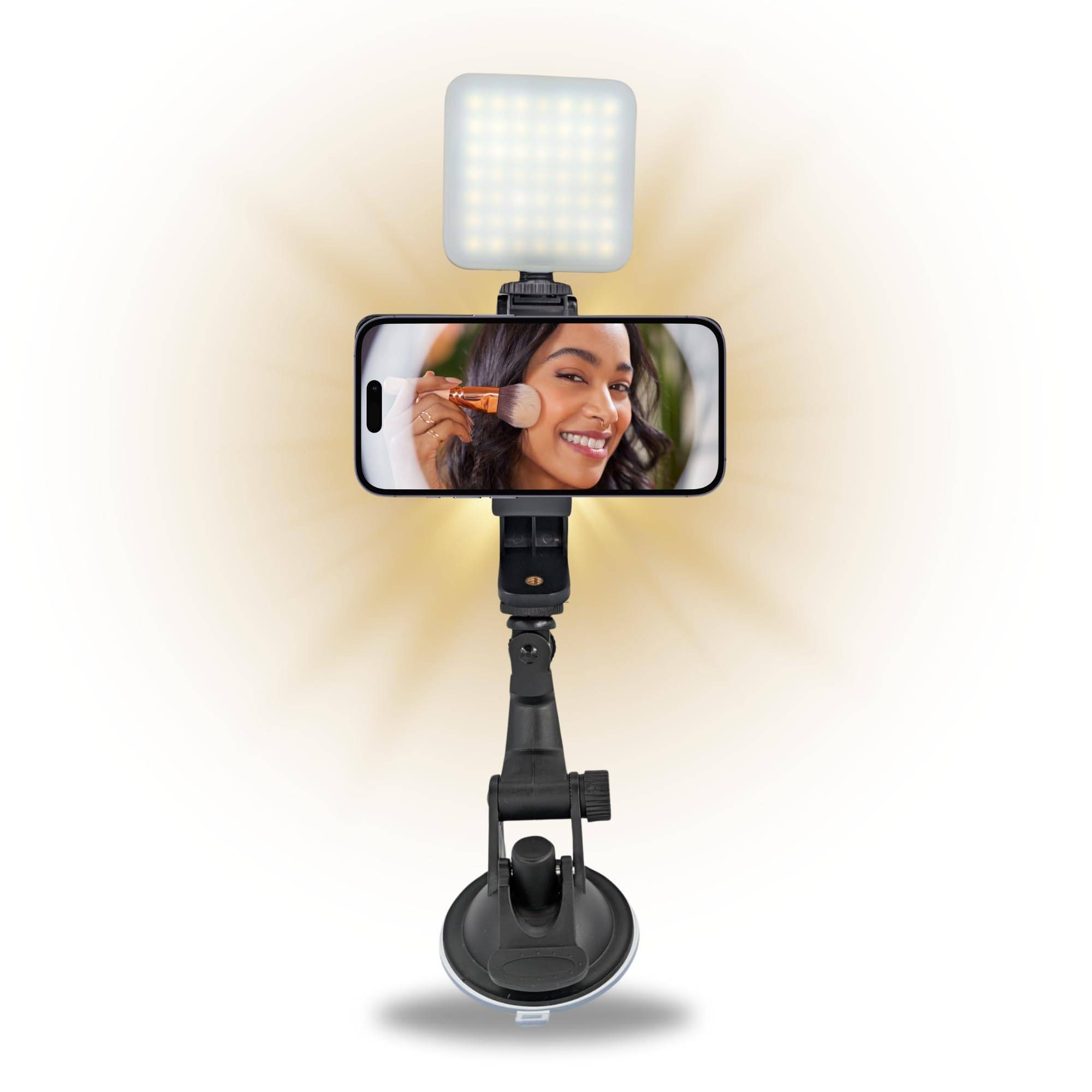 Saugnapf Smartphone Handy Halterung mit Lampe Licht Selfie Auto I lackierter Schreibtisch
