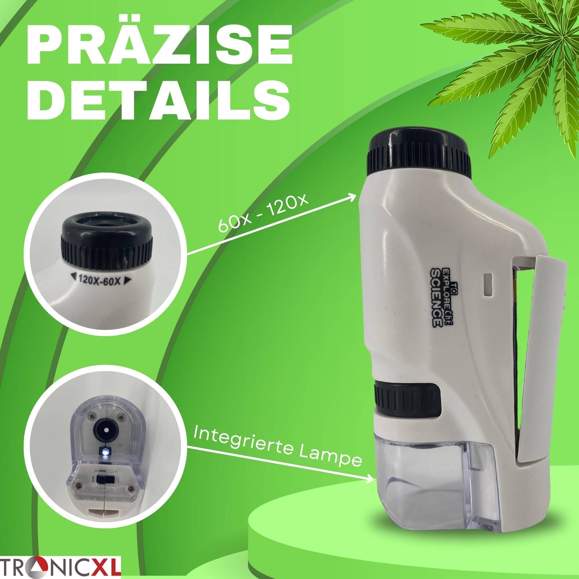 Taschenmikroskop 60x - 120x Lupe Mikroskop für Trichome Ernte Zubehör für Growbox Grower Erntehelfer Prüfung Messgerät Schädlinge Pilze