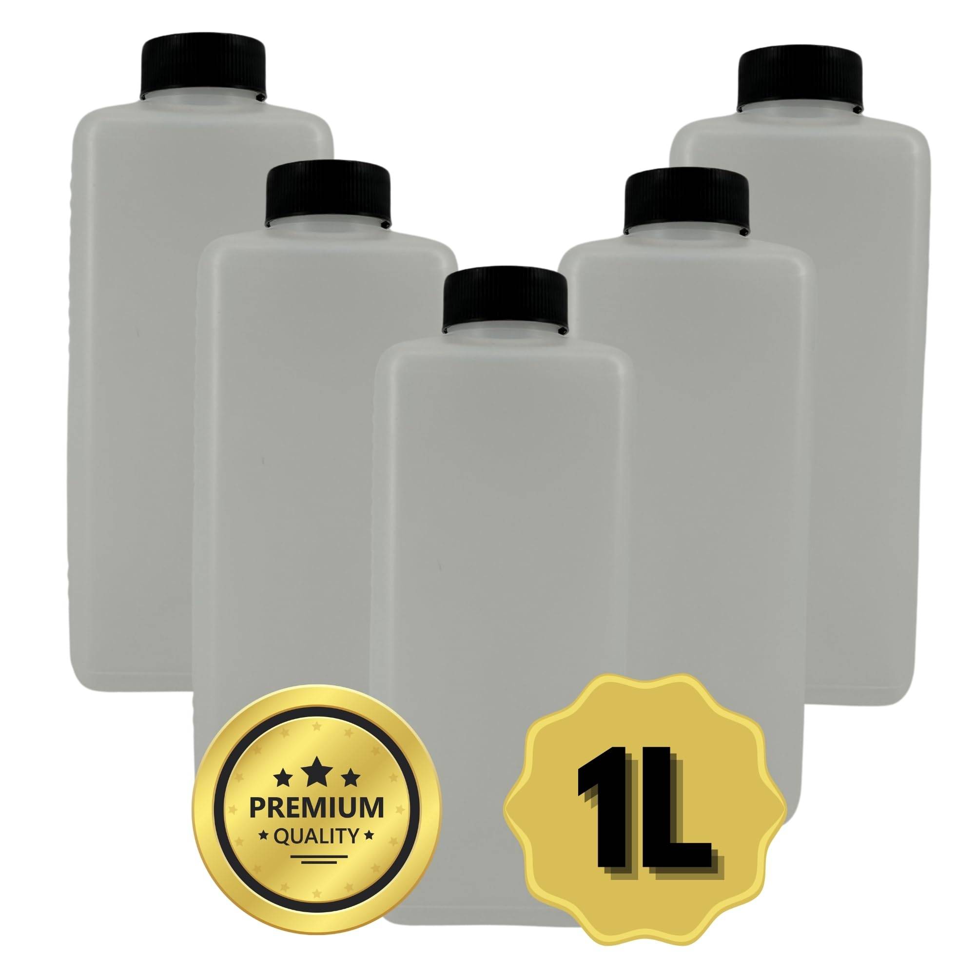 5 Stück Leerflasche Plastikflasche Flasche 1 Liter Kunststoff mit Schraubverschlüssen RD40 Gewinde Vierkantflasche