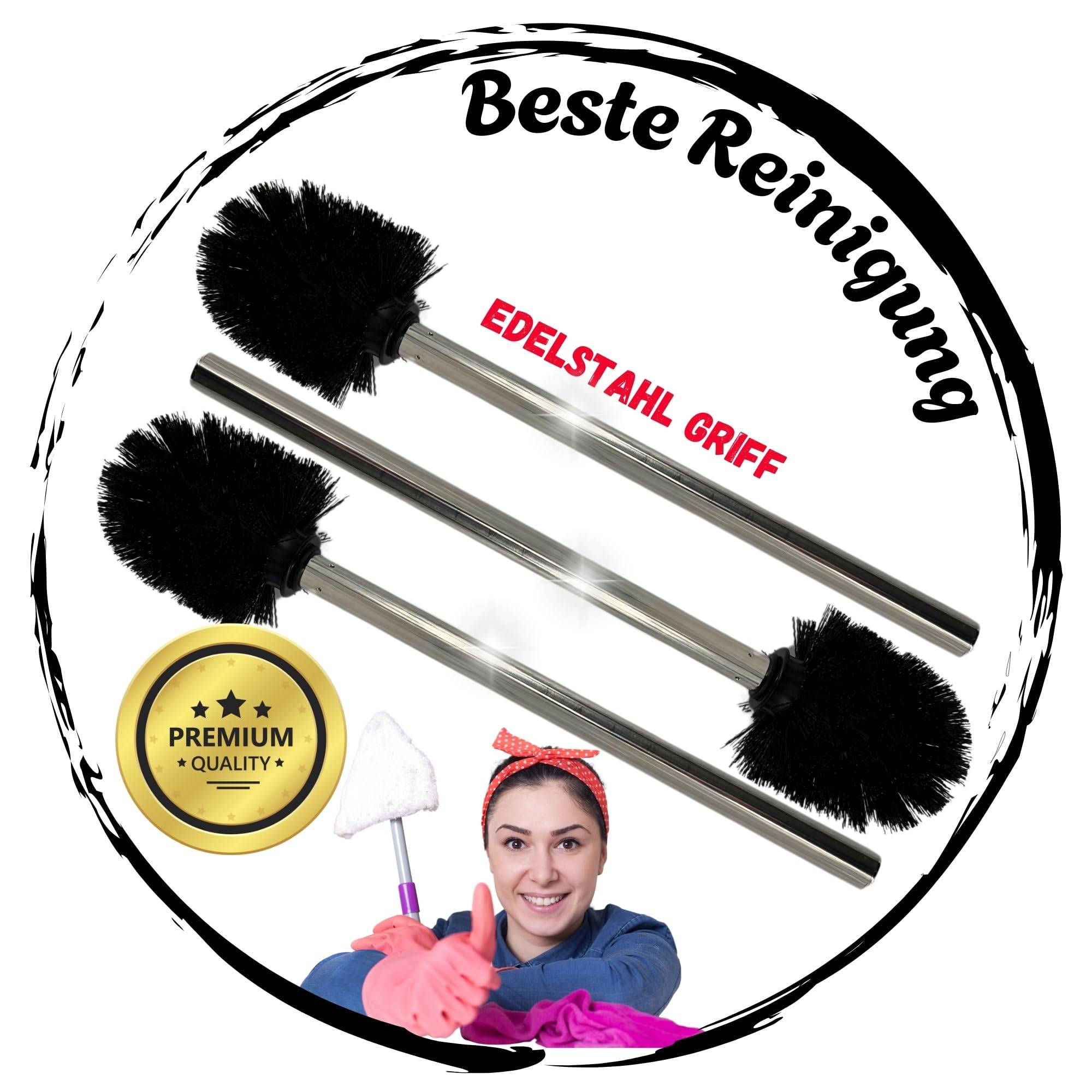 3X Premium Toilettenbürsten mit Edelstahl Griff mit auswechselbarem Bürstenkopf lang schwarz Silber WC Bürsten Klobürsten Toilettenbürste Toilett