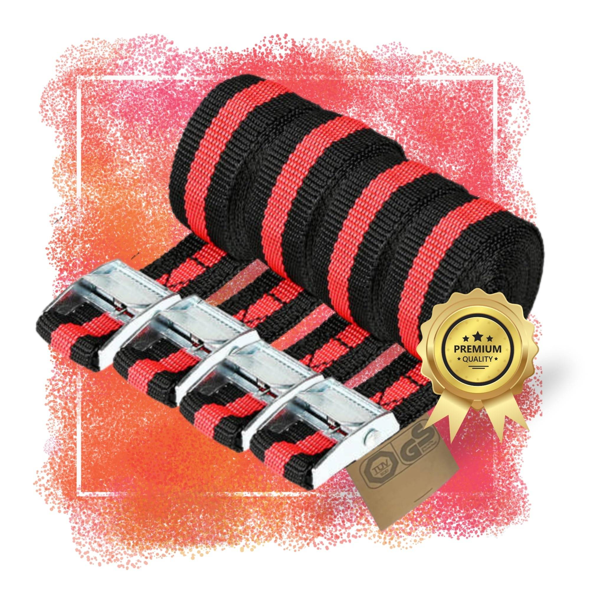 4x Spanngurt 25mm 2,5m lang Spanngurte Befestigungsgurt Klemmverschluss Befestigungsriemen Sicherung Ladung Gepäck Verzurren Zurrgurte