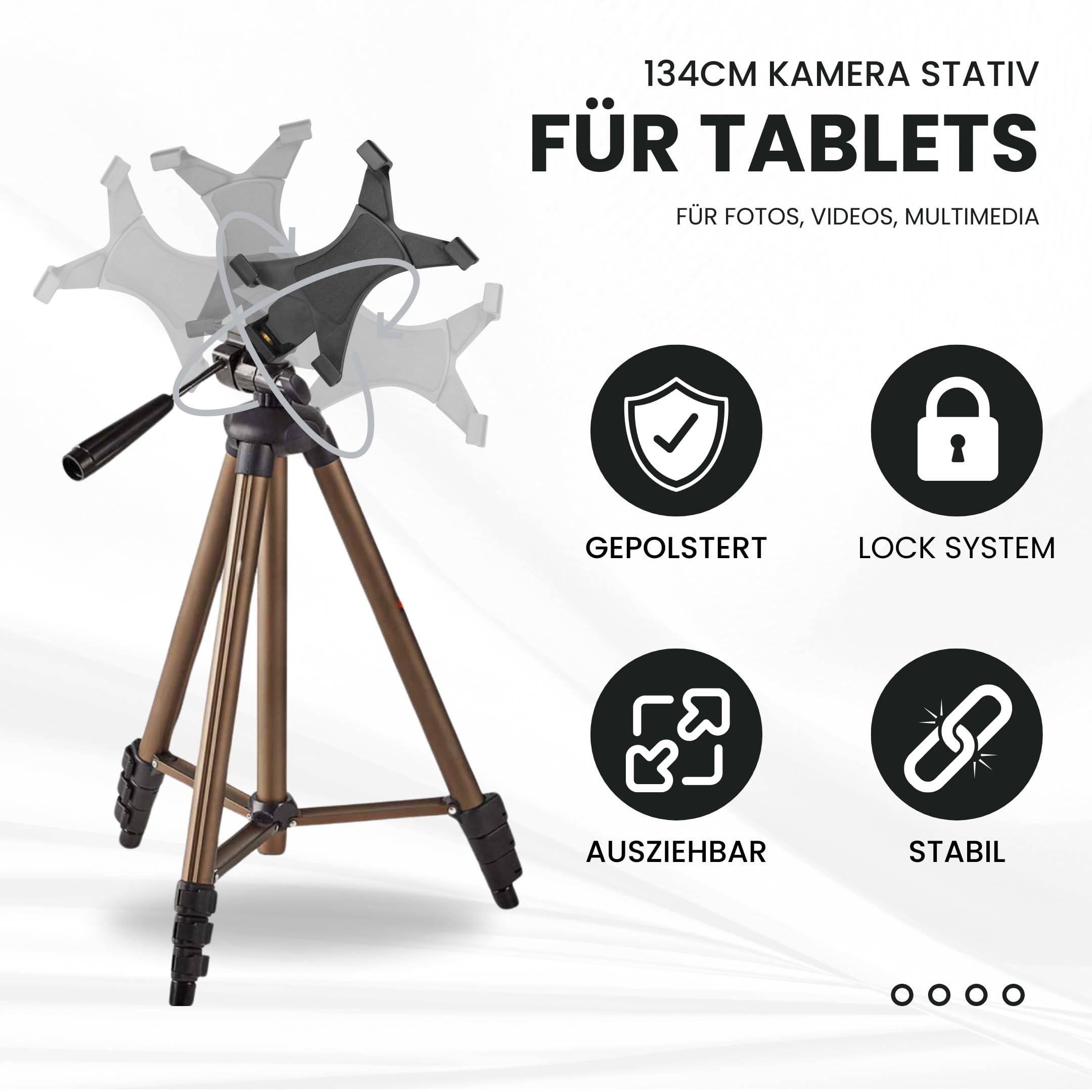 Kamerastativ Tablet Stativ Ständer 134cm für Tablets kompatibel mit iPad Mini Air 1 2 Samsung Android Kamera Tripod
