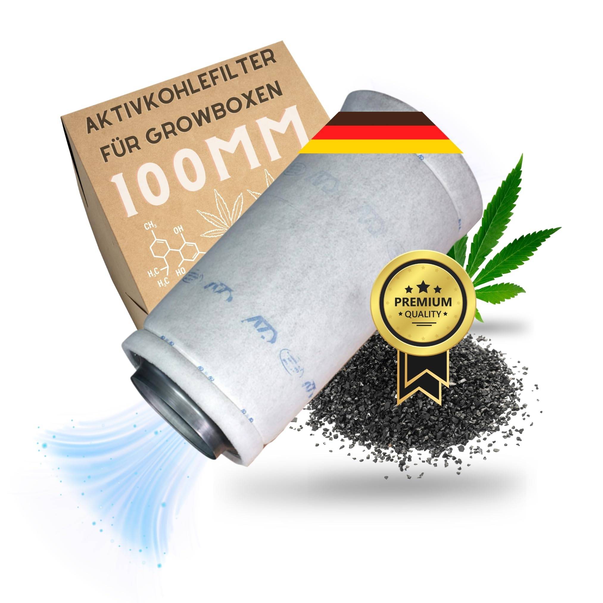 Premium Aktivkohlefilter 100mm Grow für Growbox Zelt Box Schrank Abluft Geruch Gerüche neutralisieren Filter filtern Grower Zubehör AKF Luftkohlefi