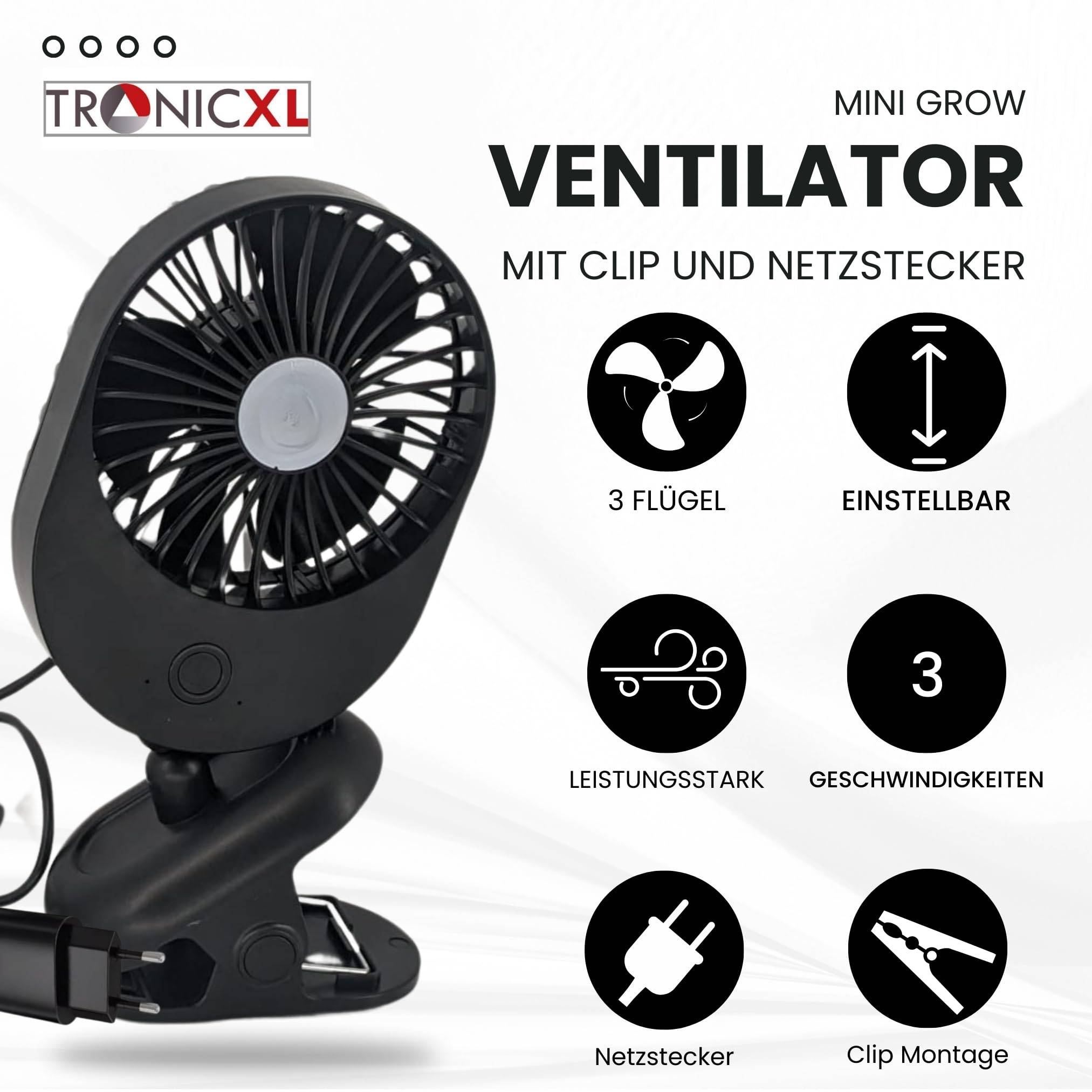 Ventilator Grow mit Clip Kabel 230V Netzkabel Steckdose für Growbox Zubehör