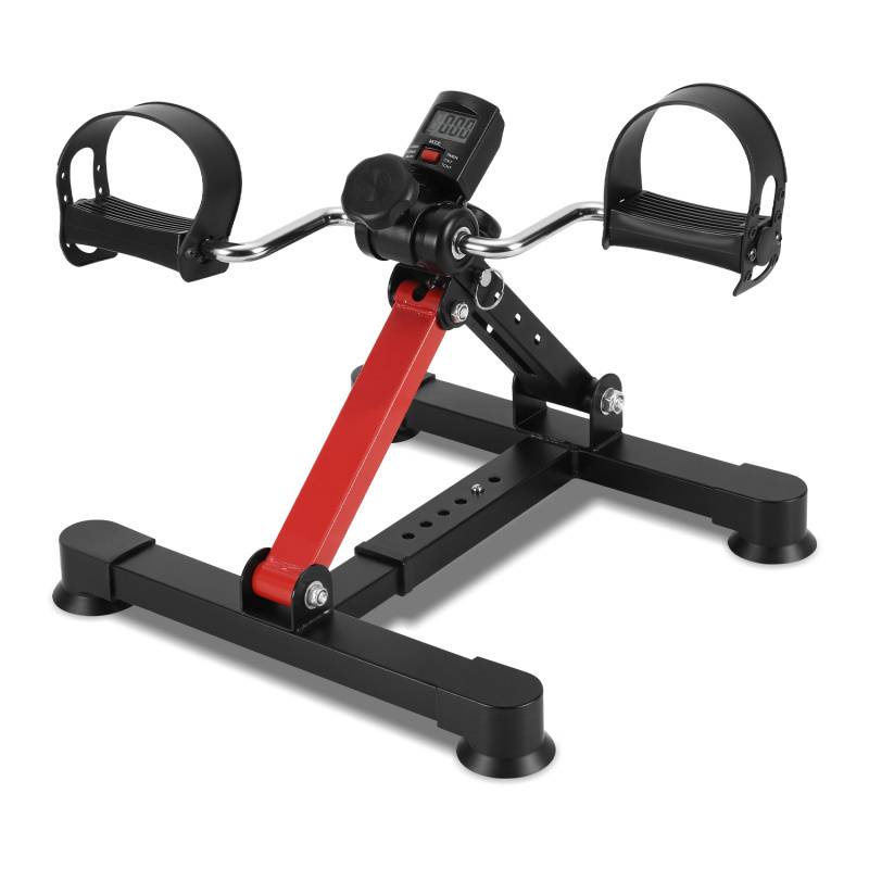 Mini Bike Heimtrainer, Fahrrad Beintrainer mit LCD-Display, Pedaltrainer Faltbares, Fahrradtrainer Einfach zu Bedienen, Schwarzrot