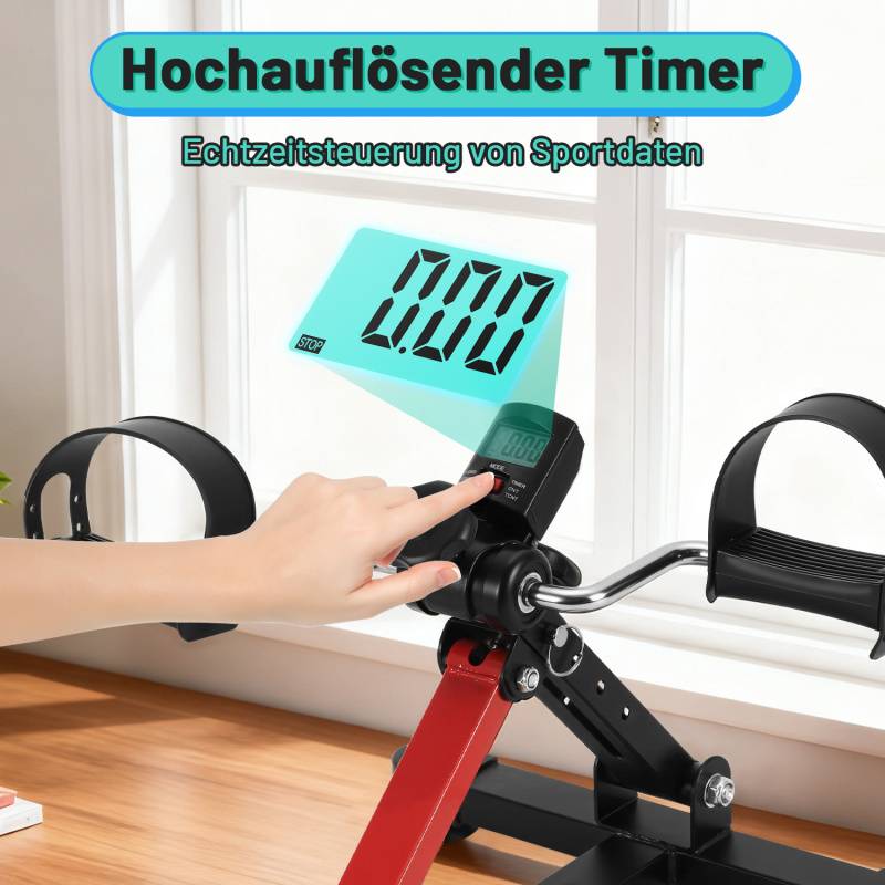 Mini Bike Heimtrainer, Fahrrad Beintrainer mit LCD-Display, Pedaltrainer Faltbares, Fahrradtrainer Einfach zu Bedienen, Schwarzrot