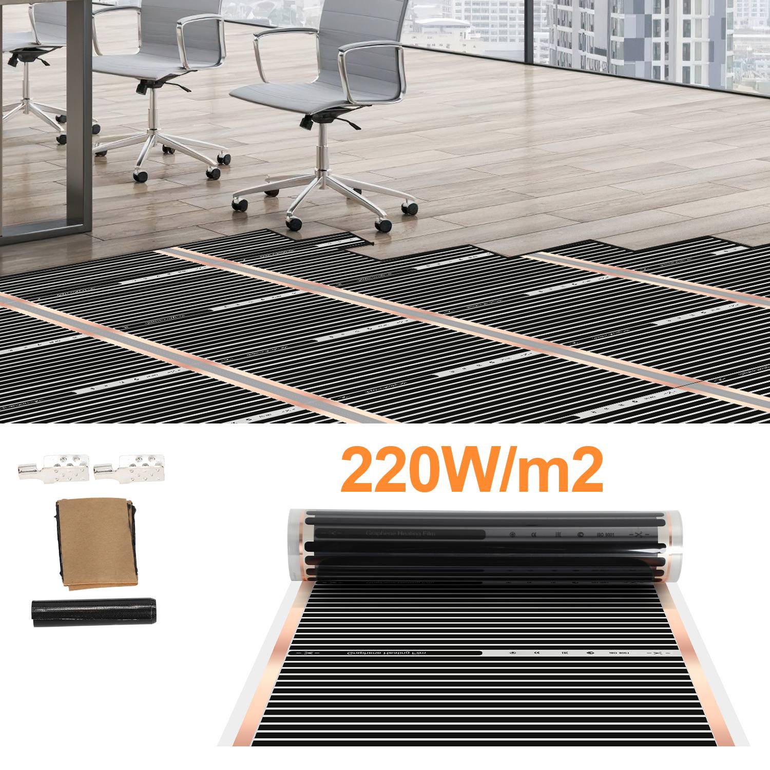 Elektrische Fußbodenheizung Heizfolie 1 m² , Leistung 220 W/m²