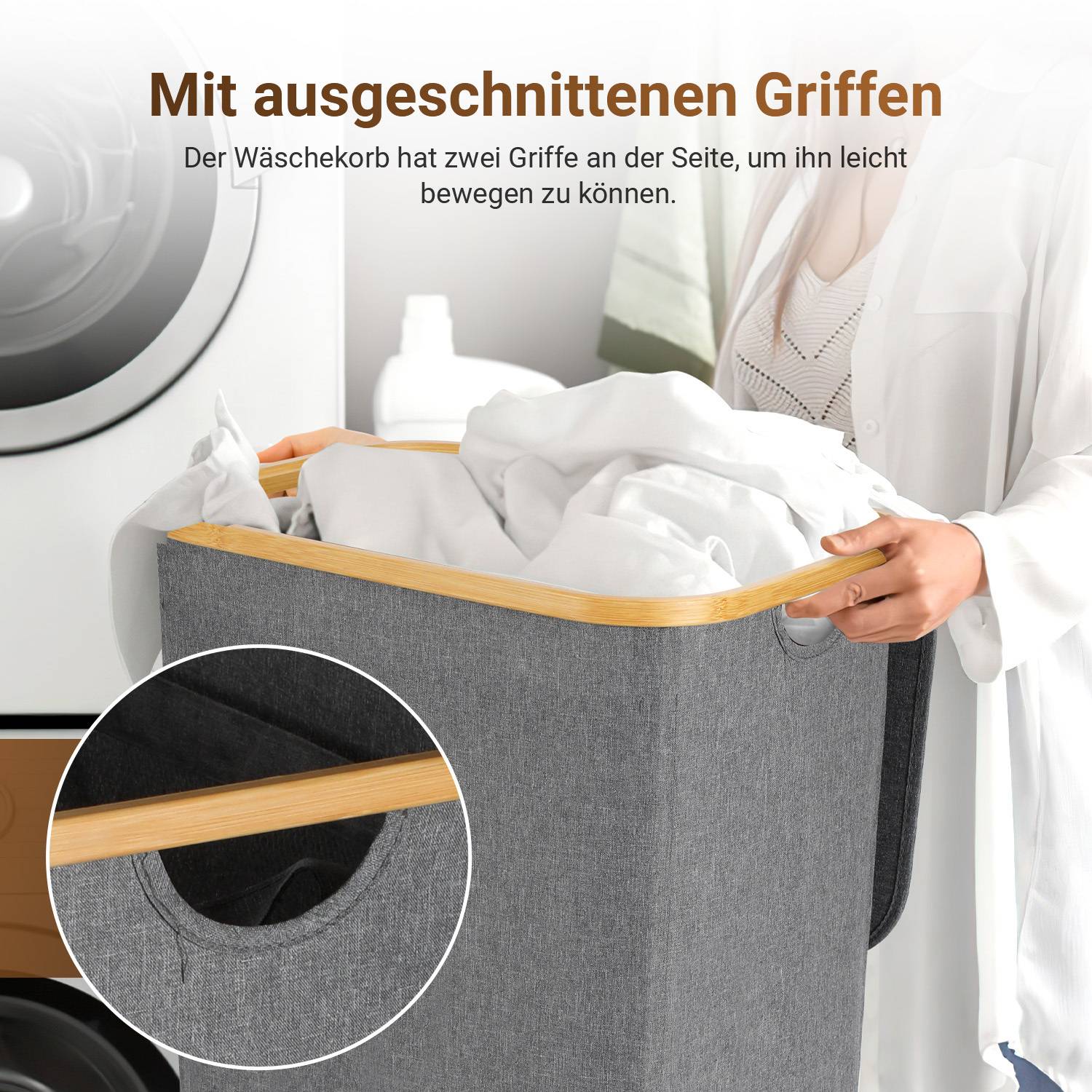 Wäschekorb Wäschesammler,grau 57 x 37 x 69 cm