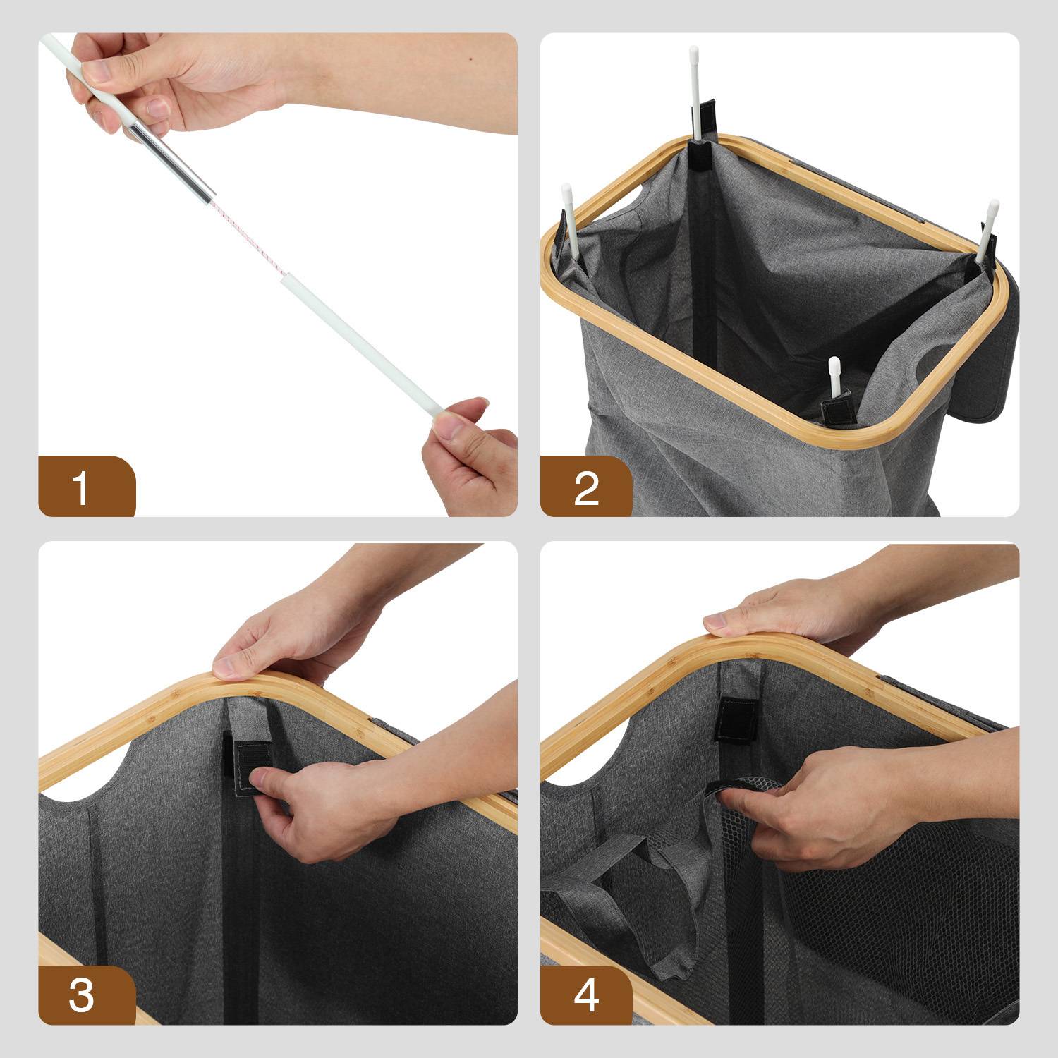 Wäschekorb mit Deckel, herausnehmbarem Wäschesack, platzsparend, Grau, 145L