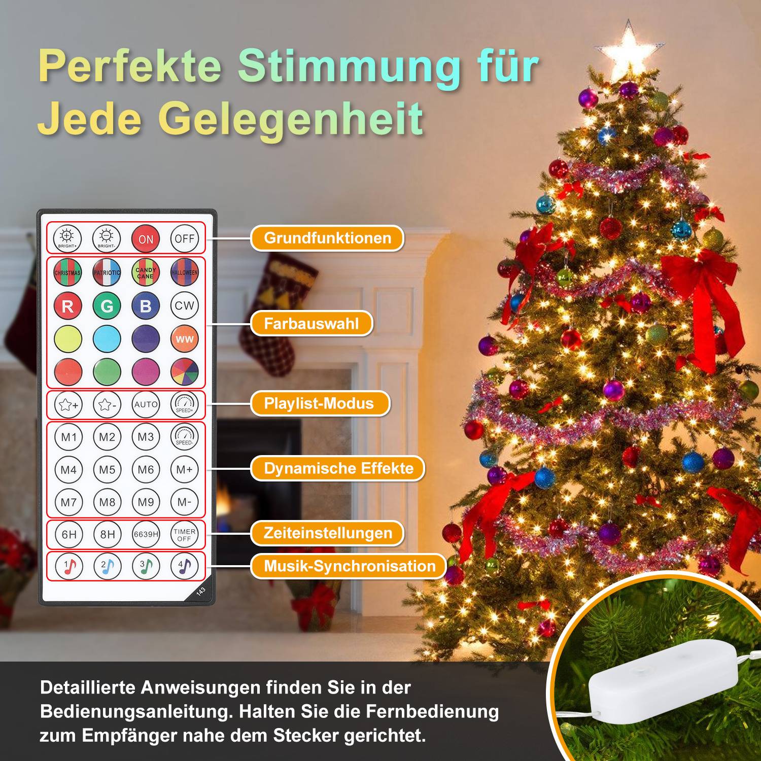 30M 300 LED Lichterkette Kaltweiß 10 Lichtmodi Lichterketten Party Garten Deko Weihnachtsbeleuchtung Transparent Kabel