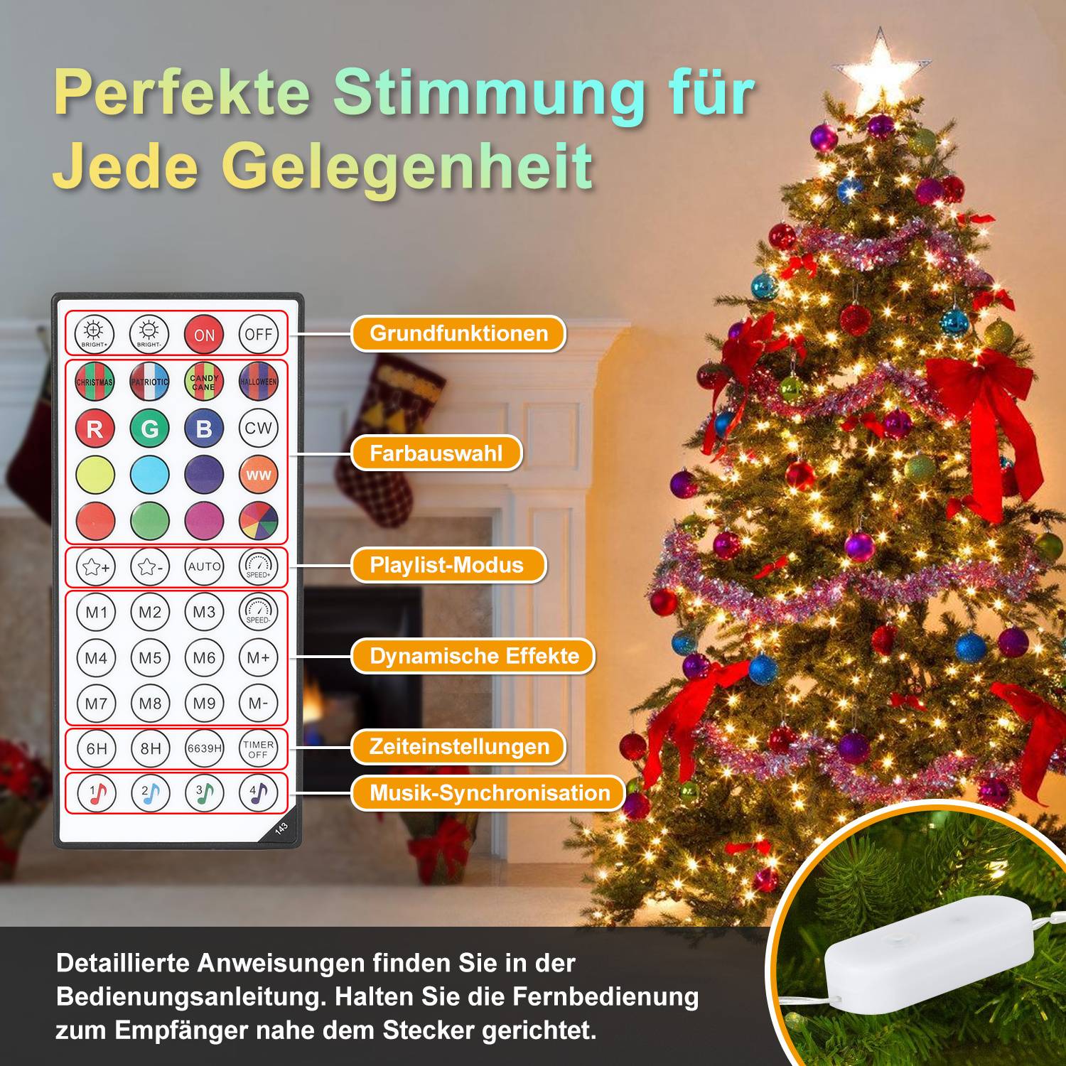 30M 300 LED Lichterkette Kaltweiß 10 Lichtmodi Lichterketten Party Garten Deko Weihnachtsbeleuchtung Transparent Kabel
