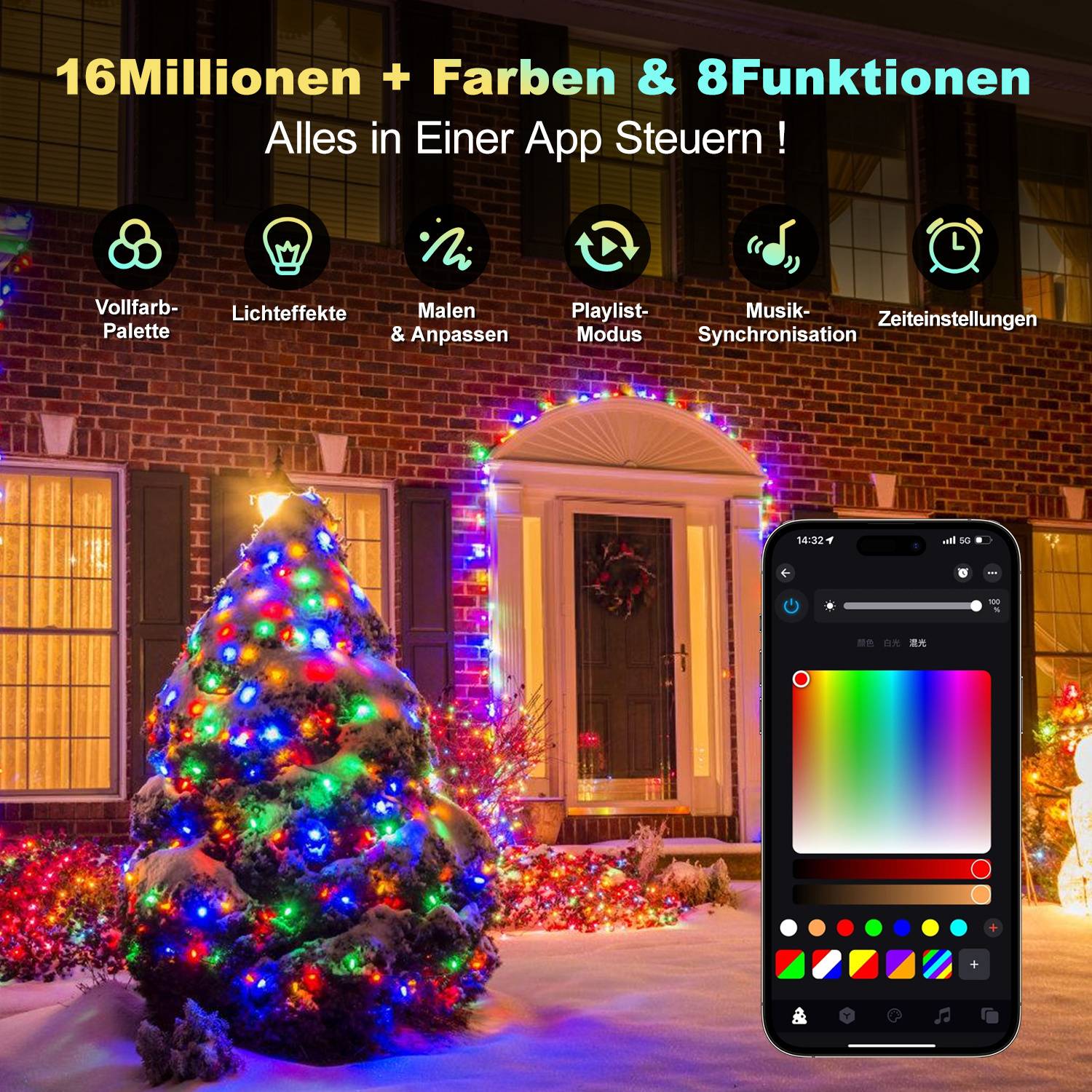 30M 300 LED Lichterkette Kaltweiß 10 Lichtmodi Lichterketten Party Garten Deko Weihnachtsbeleuchtung Grünes Kabel