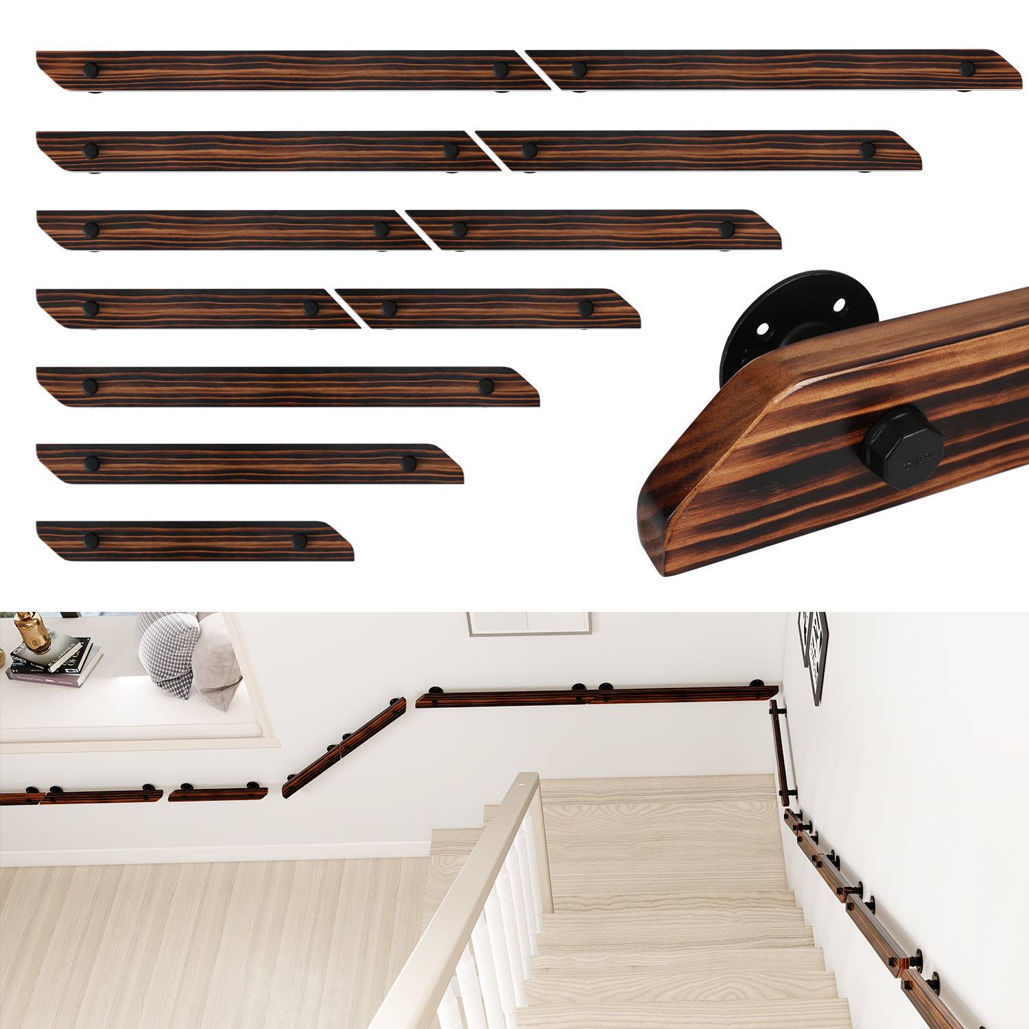 Buche Handlauf 60cm Geländer mit 2 Halter Halterung verschiedene Kugelring