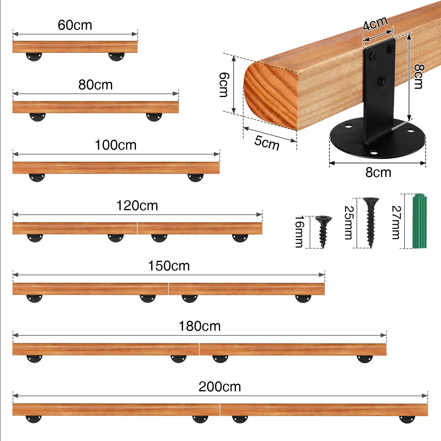 Buche Handlauf 120cm Geländer Handlaufträger Hauseingang Wandhalter Stufe