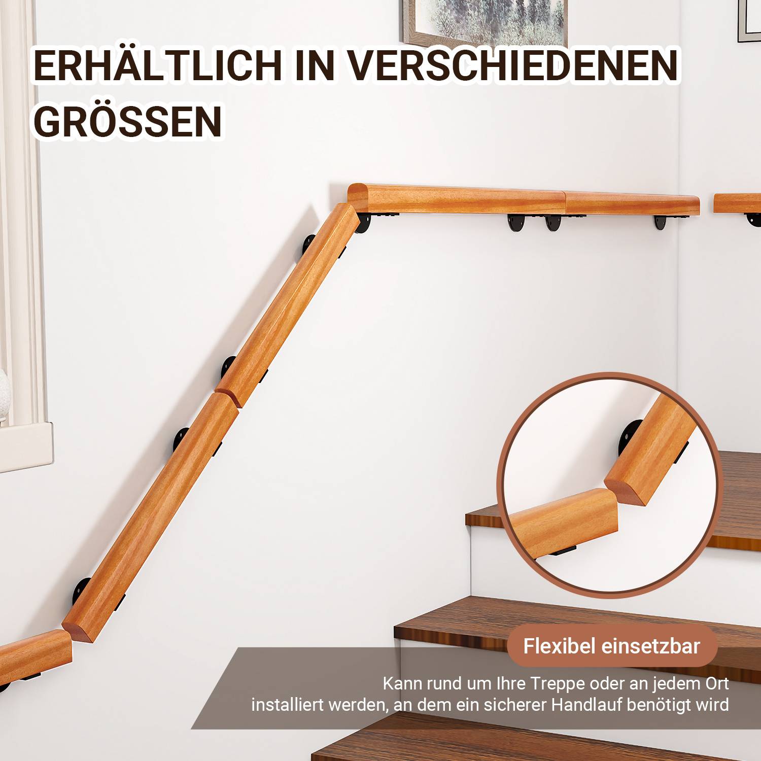 Buche Handlauf 120cm Geländer Handlaufträger Hauseingang Wandhalter Stufe